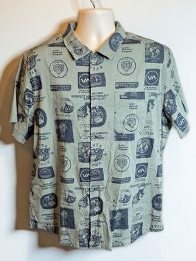 297. RVCA Recon Collage SS Button Down Shirt - Sage Green - Large